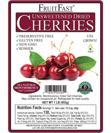 Unsweetened Dried Cherries by Brownwood Acres - Non-GMO, Gluten Free, Kosher Certified, All Natural Healthy Snack - No Added Sugars, Oils, Fillers - 1lb Pack - Buy Online on GoSupps.com