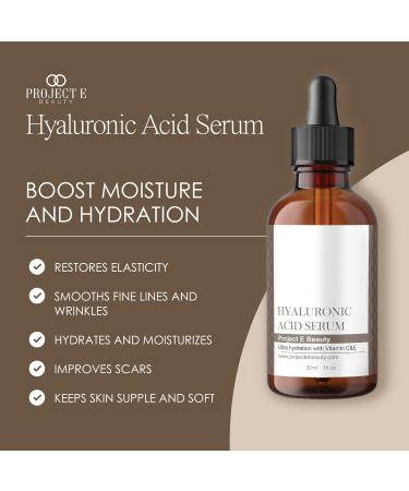 Project E Beauty Hyaluronic Acid Serum | Anti-Aging Serum for the Face & Eyes | Plumping & Hydrating Facial Skin Care with Vitamin C & E | For Dry Skin |1oz - Buy Online on GoSupps.com