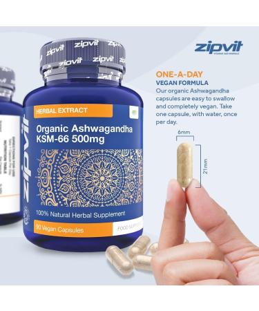 Organic Ashwagandha 500mg KSM 66 - 90 Vegan Capsules | High Strength Herbal Extract for Stress Relief and Anxiety - Buy Online on GoSupps.com