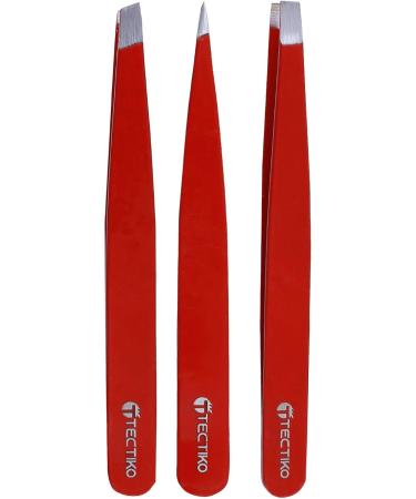 TECTIKO Eyebrow Tweezers Set Stainless Steel Best Precision Tweezer for Eyebrows Plucking Facial Hair and Blackhead Ingrown Hair Remover Daily Beauty Tool for Women and Men (3P Red Set) 3 Piece Set - Buy Online on GoSupps.com