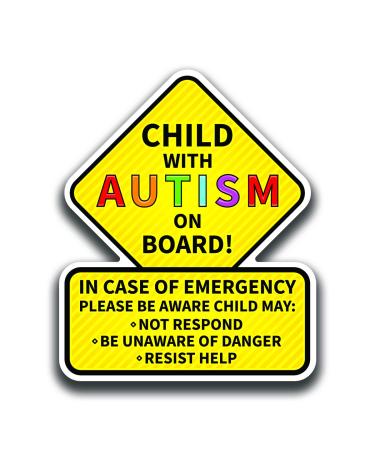 DHDM Designs 2-Pack Child with Autism On Board Sticker Decal | Laminated Bright Visible Stickers | 5.5-Inches by 4.5-Inches | Emergency Alert for Autistic Child Stickers | PD3178