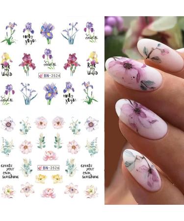 Summer Flower Nail Art Stickers - 12 Sheets Water Transfer Decals for Women, Lily, Orchid, Butterfly Design - Colorful Nail Decorations - Buy Online on GoSupps.com
