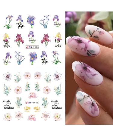 VOTACOS Flower Nail Art Stickers - 12 Sheets of Summer Lily Orchid & Butterfly Designs | Water Transfer Nail Decals for Women - Buy Online on GoSupps.com