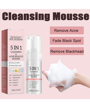 5 in 1 Foaming Cream Cleanser Blackhead Deep Pore Facial Cleansing Mousse Face Cleanser Oily Skin Face Wash with Niacinamide & Hyaluronic Acid Removes Excess Oil Unclogs Pores & Reduces Blackheads - Buy Online on GoSupps.com