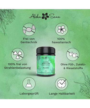 Aloha Sana Hawaii Spirulina Pacifica Powder - 150g UV Glass Lab Tested Made in Germany - Superfood Algae for Optimal Health - Buy Online on GoSupps.com