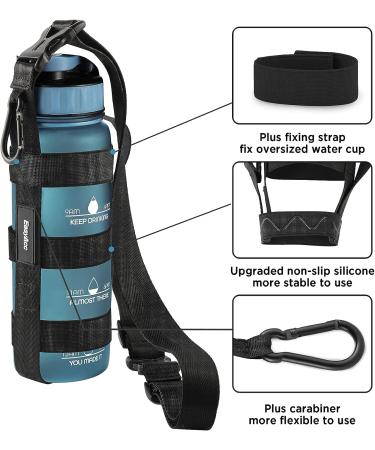 EasyAcc XL Water Bottle Handle Shoulder Strap with Carabiner - Fits 12oz to 64oz Hydro Flask and Universal Wide Mouth Bottles - Ideal for Walking, Hiking, Camping - Full Black - Buy Online on GoSupps.com