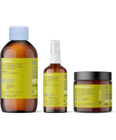 Colloidal Silver Petcare Essentials Kit - Antibacterial 10ppm Solution for Pets - 250ml Bottle, 100ml Spray, 100g Gel - Buy Online on GoSupps.com