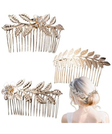 XPEX 3 pieces of hair fights gold headdress hair jewelry leaf leaf hair part elegantly smooth alloy hair comb beautiful and charming easy to use suitable for hair styling design for women
