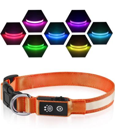 Buy Luminous LED Dog Collar - Adjustable Waterproof 7 Color Changing Light for Night Safety - Fits Small Medium & Large Dogs (38-50cm) - 2022 Orange - Buy Online on GoSupps.com