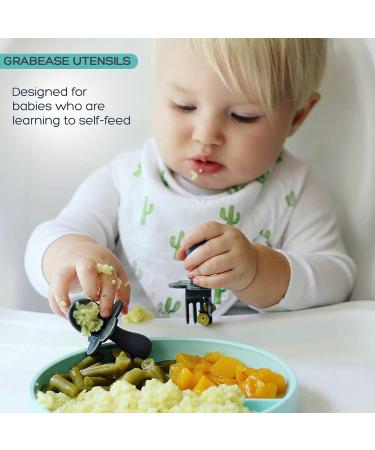 Grabease Baby Self-Feeding Utensils Spoon and Fork Set in Forest Green | Non-Toxic | Prevent Choking | Baby-Led Weaning - Buy Online on GoSupps.com