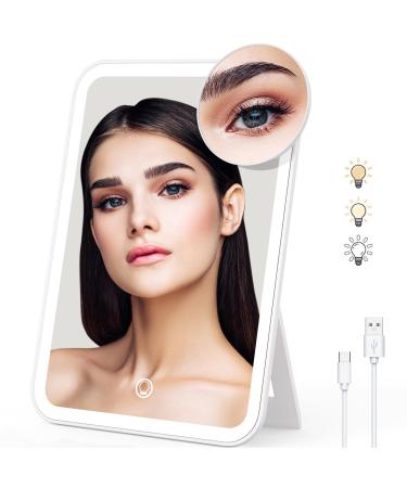 Naseto Travel Makeup Mirror with Lights & 10X Magnetic Magnification  Dimmable 3 Color LED Lighted Rechargeable Vanity Mirror with 360  Angle  Portable Compact Cosmetic Mirror for Women  9.4x6.7