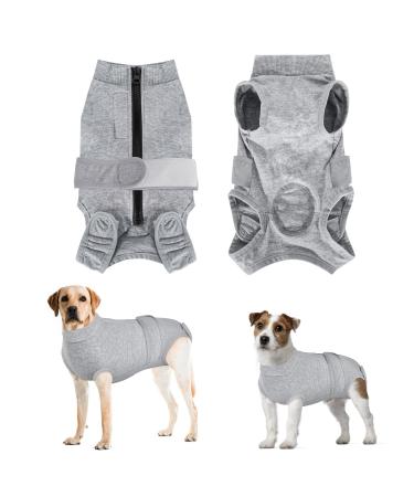 Eyein dogbody after op breathable soft one-piece for dogs with zipper and belt to protect wounds e-neck band Alternative for pets (gray XL) XL gray