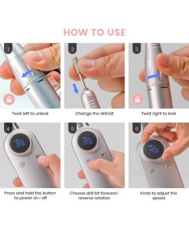 Professional 45000rpm Electric Nail Drill for Acrylic Nails - Portable and Rechargeable Nail File Machine Set for Manicure & Pedicure - Includes Efile Bits, Sanding Bands - Salon Quality at Home - Buy Online on GoSupps.com