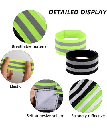 Rafiyu 8-Piece Bicycle Pants Bracket - Elastic Reflective Straps with Velcro for Outdoor Jogging & Cycling - Green & Black Safety Bracelet (35 x 5 cm) - Buy Online on GoSupps.com