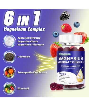 Magnesium Glycinate Gummies with L-Threonate Vitamin B6 Ashwagandha 540mg per Serving Sugar Free Vegan Relaxation & Nighttime Support Strawberry Flavor 60 Gummies Strawberry 60 Count (Pack of 1) - Buy Online on GoSupps.com