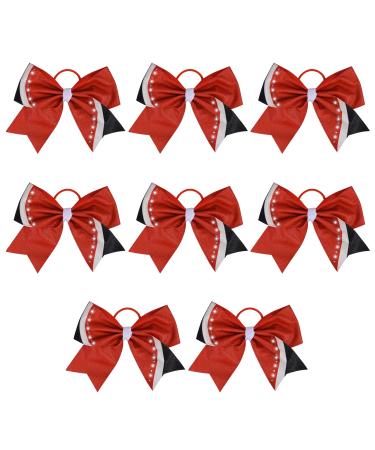 8" Glitter Red Cheer Bows - CEELGON Large Shiny Red Rhinestone Black Cheer Hair Bows 8PCS Ponytail Holder Handmade for Cheerleader Girls Softball Sports -Pack of 8 -Red/Black 8 Inch Glitter Red/Black(Pack of 8)