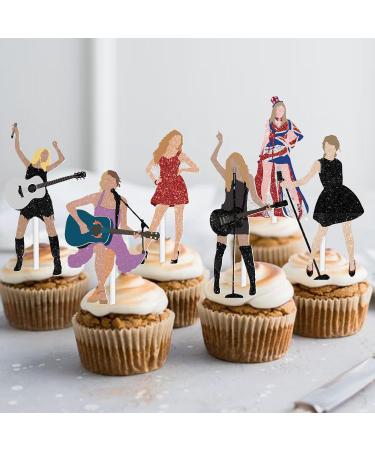 18pcs Glitter Guitar Girls Dessert Cupcake Topper Cheer to Worldwide Popular Female Singer Concert Theme Decor Pick for Fan Men Women Happy Birthday Folklore Music Party Decorations Supplies - Buy Online on GoSupps.com