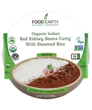 Food Earth - Red Kidney Beans Curry with Steamed Rice Meal - Ready to Eat Indian Cuisine - Organic, Gluten-Free, GMO-Free - Healthy Microwavable Meals - Pre-packaged Indian Food - Pack of 6 Indian Red Kidney Beans Curry
