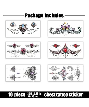Yoemtat Waterproof Temporary Tattoos - 16 Sheets Sternum Chest, 6 Sheets Medium Underboob, 10 Sheets Large Mandala Henna Jewelry Fake Tattoo for Kids and Teens - Buy Online on GoSupps.com