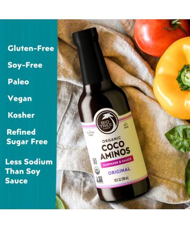 Big Tree Farms Organic Coco Aminos 10 oz Original Flavor - Soy Free, Vegan, Gluten Free, Paleo, Kosher, Whole30, Non GMO - Low Glycemic & Sodium - Sauce & Marinade Substitute (Pack of 2) - Buy Online on GoSupps.com