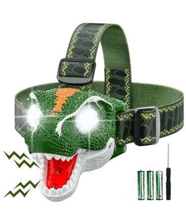 COSOOS LED Headlamp for Kids, Roar & Silent Mode, Outdoor Toy Head Lamp Flashlight for Boys, Girls, Toddlers, 3.4oz Lightweight Headlight, Camping Accessories, Birthday Gift (3*AAA Battery Included) Dinosaur