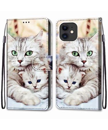 Nadoli Coque Wallet pour iPhone 11 6.1" Color Peint Mignonne Chat Portefeuille Cuir avec Fonction Stand et Fentes de Carte Flexible Souple TPU Coque Housse Etui iPhone 11 6.1" Chat