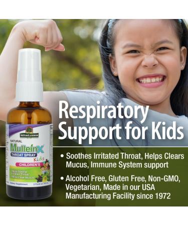 Nature's Answer Mullein X Kids Throat Spray 2oz - Gluten Free Vegetarian Alcohol Free Non GMO Clears Mucus Soothes Irritated Throat Made in USA - Support for Children Toddlers- Travel Size - Buy Online on GoSupps.com