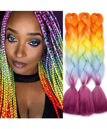 Tess Braids Extensions Blue 60 cm 3 Pack Jumbo Braids Kanecalon Kunsthaar For single-laid Box Braids Hair extension Braid 100g/bundle OMBRE HAIR BRAIDS Extension (3 pieces/money/blue/red) 60 cm (3 pieces) orange/blue/blue/Red