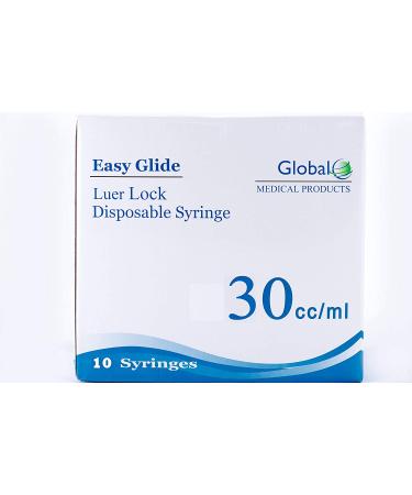Easy Glide 30ML 30CC Luer Lock Syringe 10 Pack  No Needle  Sterile  Great for Home Care - Buy Online on GoSupps.com