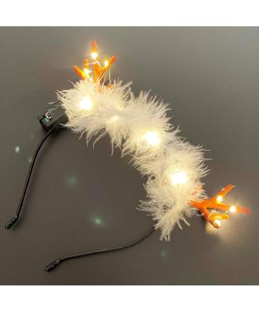 Wedity LED Light Up Deer Antlers Headband Christmas Reindeer Feather Headbands Holiday Headpiece Xmas Hair Accessories - Buy Online on GoSupps.com