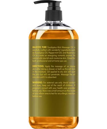 Majestic Pure Eucalyptus Mint Massage Oil 8 fl oz - Refreshing & Relaxing Therapeutic Blend - Natural Oils for All Skin Types - Made in USA - Buy Online on GoSupps.com