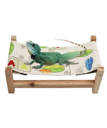 Dnoifne Reptile Hammock Swing Hanging Bed Wooden Lizard Bed Reptile Summer Bed for Bearded Dragon Leopard Gecko Lizard Small-27 15 10 CM