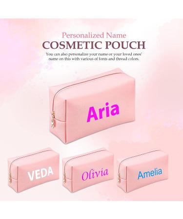 Personalized PU Leather Makeup Bag | Custom Gift for Women | Waterproof Toiletry Pouch for Mom | Pink Cosmetic Travel Bag - Buy Online on GoSupps.com