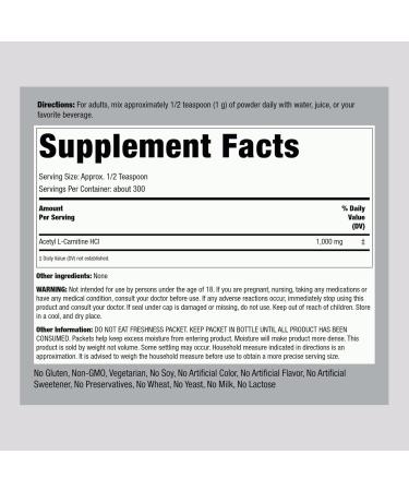 Buy Piping Rock Acetyl L-Carnitine 100mg Powder - Non-GMO Gluten Free Supplement for Enhanced Energy & Focus - International Shipping Available - Buy Online on GoSupps.com