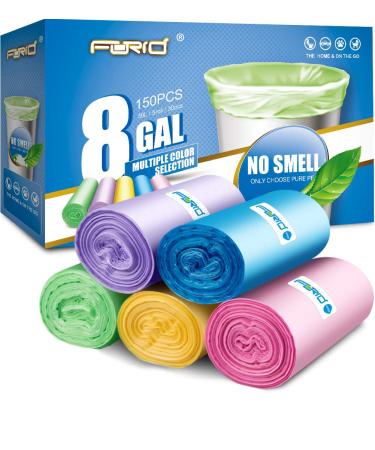 8 Gallon/150pcs Medium Trash Bags, FORID Colorful Clear Garbage Bags, Extra Strong Rubbish Bags for Home, Office, Car/30 Liter/5 Rolls BEST SELLER: 8 Gallon - 150 Pack 150 Count (Pack of 1)