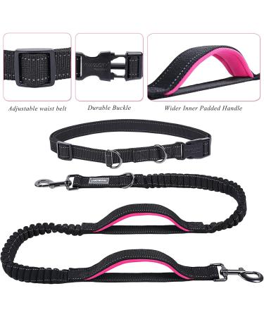 Vivaglory Free-Handed Dog Leash - Double Anti-Shock Bungees Padded Handles Reflective Waist Running Leash for Medium & Large Dogs - Black/Pink M (Fits Waist 83-147cm) - Buy Online on GoSupps.com