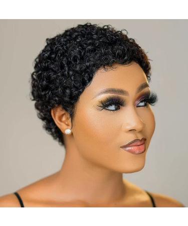 Yargel Hair Glueless Wear and Go Wig Short Curly Human Hair Wigs for Black Women None Lace Front Glueless Short Curly Wigs for Daily Party Use 2 Inch 1B