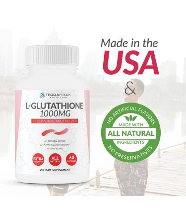 Terraform Nutrition L-Glutathione Supplement - 1000mg Free Radical Neutralizer - Boost Immunity & Detox - 30 Servings 60 Capsules - Shop Internationally - Buy Online on GoSupps.com