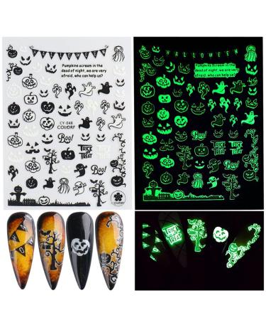 3D Luminous Halloween Nail Stickers - Self Adhesive Nail Art Decals for Halloween Designs - 6 Sheets - Buy Online on GoSupps.com