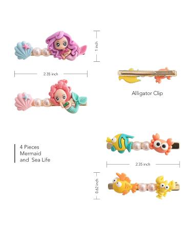 Summer Crystal Mermaid Sea Life Alligator Barrettes Hair Clips - 4Pcs Set for Girls, Kids, and Women - Buy Online on GoSupps.com