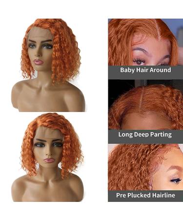 Orange T-Part Bob Wig 8 Inch Brazilian Curly Remy Human Hair Lace Front Wig 180% Density - Buy Online on GoSupps.com