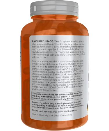 NOW Foods Creatine Monohydrate 750 mg - Mass Building & Energy - 240 Veg Capsules - International Shipping Available - Buy Online on GoSupps.com