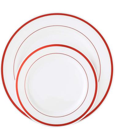  48 Pcs Plastic Plates Red Rim Disposable Set Combo 24 x 10.25 and 24 x 7.5 for Main Course Salad Appetizer Dessert Fruits Disposable Perfect for Dinner Party Holiday Events Picnics and BBQ - Buy Online on GoSupps.com