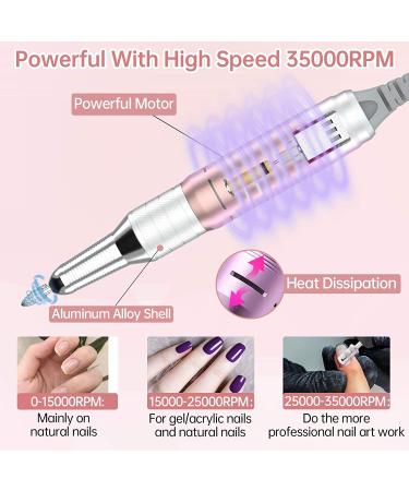 Delanie Professional Nail Drill for Acrylic Nails - High Torque 35,000 RPM, Rechargeable Electric File - LCD Display, Low Heat & Vibration - Rose Gold - Buy Online on GoSupps.com