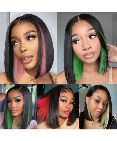 Red Peekaboo Synthetic Bob Wig for Women | Shoulder Length Black with Red Highlights | Blunt Cut Lace Front Bob Wig for Daily Party Wear - Buy Online on GoSupps.com