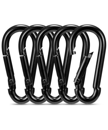 Carabiner Clip Set of 5 Heavy Duty, Supports up to 1763Pounds,3.2" Large Spring Snap Hooks Keychain Hook, Enough and Safe for Your Outdoor & Gym,Camping, Hiking, hammocks and Hunting etc Black