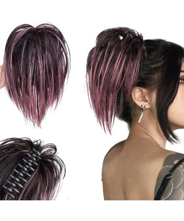 Clip On Ponytail Extensions 12Inch Hair Extensions Ponytail For Women Synthetic Short Hair Bun Ponytail Straight Fashion Claw Clip Open Hair Pieces For Women Girls(Black&Pink) - Buy Online on GoSupps.com