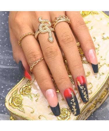 Sethexy Long Coffin Nails - 24pcs Red & Black Ballerina False Nails with Glue - Press-On Acrylic Nail Tips for Women & Girls - Buy Online on GoSupps.com