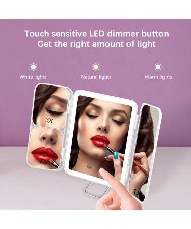 World Backyard Mini Trifold Lighted Makeup Mirror - USB Rechargeable Compact Vanity Mirror with Touch Screen Dimming for Cosmetic - White - Buy Online on GoSupps.com