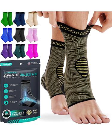 Modvel Foot & Ankle Brace Socks for Sprained Ankle Compression Sleeve - Ankle Support for Women & Men - Tendonitis & Arthritis Ankle Brace Sports Running Torn Ligaments & Women E Copper Large